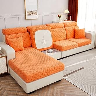 Jacquard Sofa Cushion Cover Couch Seat Covers Sofa Seat Cushion Slipcovers Sofa Cover, Plush Winter Warm High Stretch Fabric Washable Summer Furniture Protector (Orange,Chaise longue)