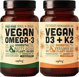 Vegan Omega 3 & Vegan Vitamin D3 + K2 Supplement Bundle - Plant-Based DHA & EPA Fatty Acids, 4000 IU Vitamin D3 and 100mcg Vitamin K2 as Mk7