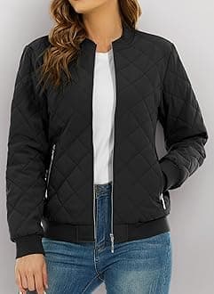 TACVASEN Women's Diamond Quilted Jackets Full Zip Winter Bomber Jacket Padded Coats Casual Warm Jacket with Pockets