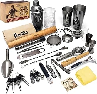 Bar Tool Set Pro Edition - Black Stainless-Steel Cocktail Shaker Set - Mixology Bartender Kit w/Boston Shaker, Drink Mixer & Muddler for Cocktails - Home Bar Accessories - 32-Pc Bar kit