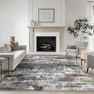 Area Rugs 9x12 for Living Room Bedroom, Large Modern Abstract Machine Washable Soft Dark Gray Rug, Floor Carpet with Non Slip Backing for Dining Room