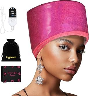 Hair Steamer for Natural Hair Home use, ingeware Heat Cap for Deep Conditioning Thermal Cap for Hair Steamer Cap for Natural Hair Portable Electric Heat Hair (Rose Red Leather)