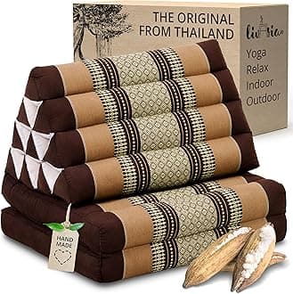 Thai cushion with 2 seat rests - 47x20x3.1″ - Triangle cushion with seat cushion, Wedge cushion, kapok, Back support cushion, folding, Thai mat, folding, Hand made (Brown)