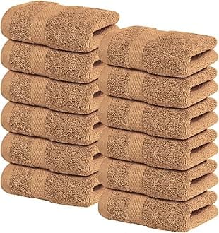 Infinitee Xclusives Luxury Wash Cloths for Showering [13x13] – 100% Cotton Washcloths [Pack of 12], Soft and Absorbent Face Towels for Bathroom Wash Clothes, Gym, and Spa (Cosmic Sand)