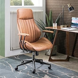 ovios Ergonomic Office Chair Home Office Desk Chair Computer Chair with Lumbar Support High Back Executive Height Adjustable Rolling Swivel Task Chair, Suede Fabric (Beige) (Brown)