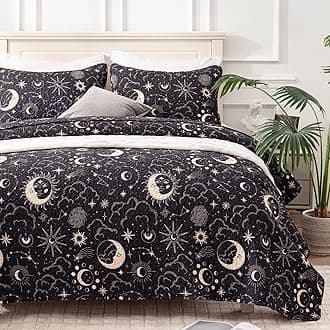 EXQ Home Quilt Set Full Queen Size Black Print 3 Piece,Lightweight Soft Coverlet Modern Style Sun Starry Pattern Bedspread Set(1 Quilt,2 Pillow Shams)
