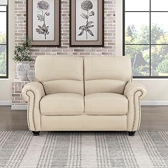 Lexicon Leather Match Couch for Living Room with Wood Frame, Rolled Armrest & Nailhead Trim, Top Grain Leather Match Sofa for Bedroom, Office, Waiting Room, 2-Seater Loveseat, Cream