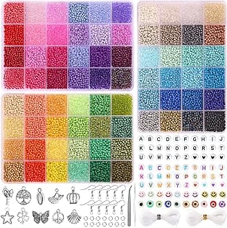 QUEFE 14400pcs 72 Colors 3mm Glass Seed Beads for Bracelet Making Kit, Waist Beads Kit Small Beads for Jewelry Making with Letter Beads for Crafts Gifts
