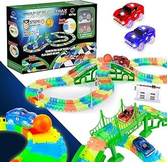 USA Toyz Glow Race Tracks and LED Toy Cars - 360pk Glow in The Dark Bendable Rainbow Race Track Set STEM Building Toys for Boys and Girls with 2 Light Up Toy Cars