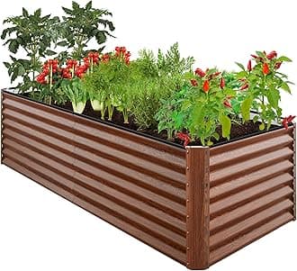 8x4x2ft Outdoor Metal Raised Garden Bed, Deep Root Planter Box for Vegetables, Herbs & Flowers, 478-Gallon Capacity, 100% Non Toxic Materials - Wood Grain