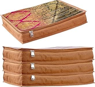 JD FRESH 4 Pcs Non-Woven Saree Covers For Storage/Saree Bags with Zip/Multi-Purpose Lehenga Storage Bag/Clothes Covers for Dresses/Sarees/Lehengas (16.5x13x3 Inch)