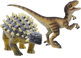 Gemini&Genius Ankylosaurus and Velociraptor Dinosaur Toys for Kids, Lifelike Dino Action Figures, Great for Collection Gifts, Cake Toppers, Toddler Stocking Stuffers, Kids Fun Party Favors
