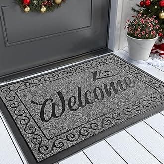 Welcome Mat, Heavy Duty Sturdy Door Mats for Home Entrance Outdoor Indoor, Front Doormat for Outside Patio Floor Entry Porch Garage Office, Waterproof, Low Profile, 29.5x17, Black Grey