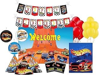 PRETTY UR PARTY Hot Wheels Party Decorations Kit-80 Pcs Includes Banner|Balloons|Thank You|Centerpiece|Danglers|Hot Wheels Party Supplies|Racing Cars Birthday Decor|Diy Décor Pack For Kids|Boys