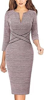 VFSHOW Womens Wear to Work Slim Colorblock Crisscross Waist Front Zipper Business Party Office Bodycon Pencil Sheath Dress