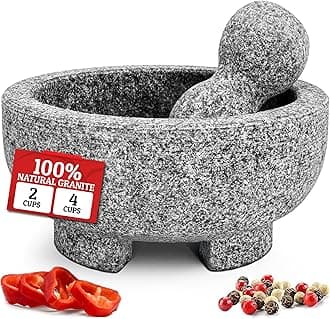 Priority Chef Prioritychef Granite Mortar&Pestle Set - 6.1 Inch Natural Stone Molcajete Mexicano For Spices,Seasonings,Pastes - Pestle&Mortar Bowl For Fresh Guacamole,Salsa,Pesto,Small,Grey