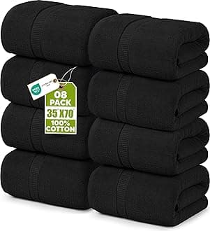 Utopia Towels - Premium Jumbo Bath Sheet (90 x 180 cm, 8 Pack) - 100% Ring Spun Cotton Highly Absorbent and Quick Dry Extra Large Bath Sheet - Super Soft Hotel Quality Towel (Black)