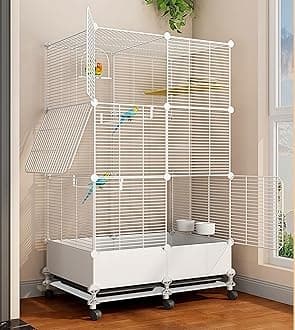 MissTiara Bird Cage for Parakeets,Parrotlets, Cockatiels, Budgie Finch Lovebird Canary Pet Bird,Splash-proof food, Easy to install and clean,Accessories included (white)