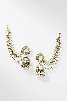 Traditional Stylish Gold Plated Polki & Pearl Bahubali Jhumki Jhumka Earrings Jewellery For Girls And Women