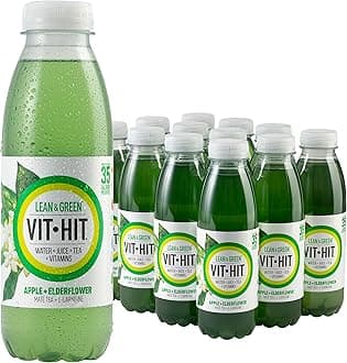 – VIT HIT Lean & Green - 12 x Apple + Elderflower + Mate Tea + L-Carnitine | Vegan, Low Sugar, Low Calories, Vitamin Drink | 100% RDA of 8 Vitamins (500ml x 12 Bottles)