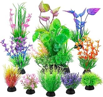 Ameliade Fish Tank Decorations Aquarium Artificial Plastic Grass Plants Decor Small Betta Goldfish Turtle Tank Accessories （11 Pieces）