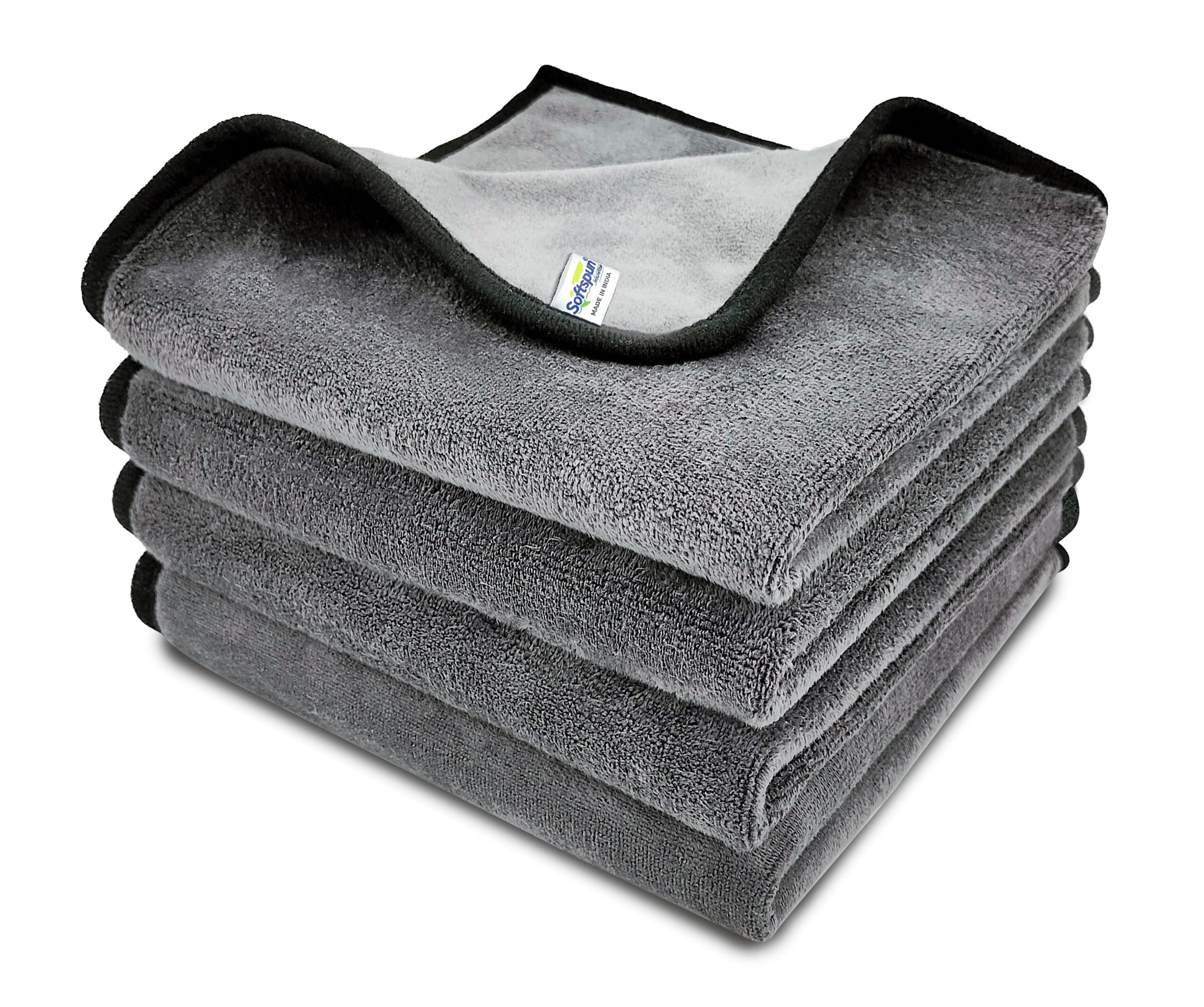 Microfiber Super Absorbent Cloth 500 GSM 40X40 cms Pack of 4 Grey! Silk Banded Edge Towel Set Extra Thick Microfiber Cleaning Cloths Perfect for Bike Auto Cars Both Interior and Exterior.…
