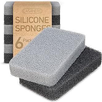 6-Pack Silicone Kitchen Scrubbing Sponges, Heavy-Duty, Non-Scratch Kitchen Sponges | Reusable, Odor-Free, Multipurpose Cleaning Sponge for Kitchen, Bathroom, Dishes, Non-Stick Cookware, Countertops