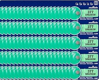 Murata 377 Battery SR626SW 1.55V Silver Oxide Watch Button Cell (100 Batteries)