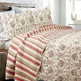 Cozy Line Home Fashions French Medallion Beige Burgundy Red Rose Flower Pattern Printed 100% Cotton Bedding Quilt Set Reversible Coverlet Bedspread for Women Men (Burgundy Red, King - 3 Piece)