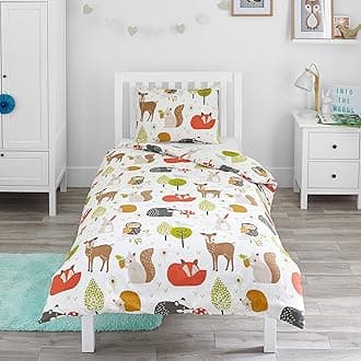 Single Duvet Cover Set for Kids - Kids Single Bedding for Boys and Girls - Forest Animals Single Bed Duvet Cover Set with Pillowcase - 135x200cm