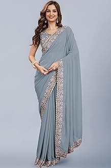 TRENDMALLS Women's Georgette Embroidery Sequin Work Saree with Unstitch Blouse Piece