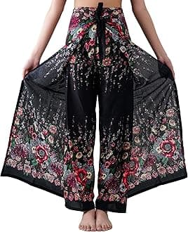 Women's Boho Palazzo Pants Wide Leg Yoga Wrap Tie Up Waist