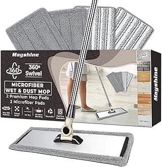 MAYSHINE 18" Professional Microfiber Dust Mop, Stainless Steel Handle, Washable Pads of 2 Premium Mop Pads + 2 Microfiber Pads + 1 Deep Clean Scrub Pads, Perfect Cleaner for Hardwood, Laminate & Tile