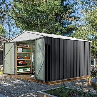 Devoko 10 x 8 FT Outdoor Storage Shed, Metal Garden Sheds & Outdoor Storage Clearance, Large Tool Shed Outdoor with Single Lockable Door for Patio Lawn Backyard (Gray)