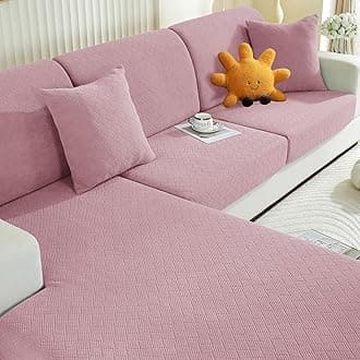 YEMYHOM Stretch Individual Cushion Covers Large Sofa Seat Cushion Slipcovers Soft Couch Cover Replacement Diamond Pattern Furniture Protector with Elastic Bottom (3 Pcs XL Cushion Covers, Dusty Pink)