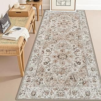 Washable Hallway Runner Rug 3x6: Non Slip Runner Rugs with Rubber Backing Soft Kitchen Rug Farmhouse Distressed Carpet Runner for Living Room Bedroom Bathroom (Beige, 3X6)
