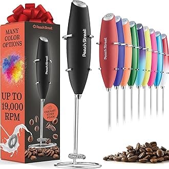 Powerful Handheld Milk Frother, Mini Milk Frother Wand, Battery Operated Stainless Steel Drink Mixer - Frother Stand for Milk Coffee, Lattes, Cappuccino, Frappe, Matcha, Hot Chocolate. Gift