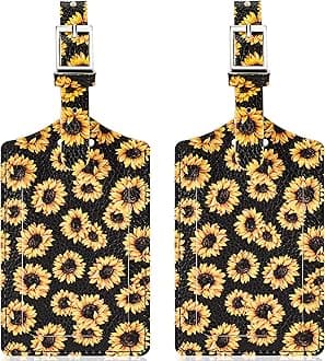 Travelambo Luggage Tags for Suitcases Faux Leather Privacy Protection 2 Pack Bag Tags Travel Accessories Essential, Sunflower
