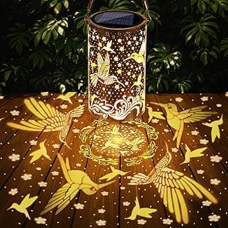 Toodour Solar Lantern Outdoor, Hummingbird Gifts for Women Mom Grandma Hanging Solar Outdoor Lights Waterproof, Hollow Out Retro Metal Hummingbird Lights for Patio, Balcony, Walkway, Yard Decorations