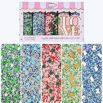 Confect Christmas Sprinkles | Christmas Sprinkles - Green White Silver Blue Red Sparkling Sugar I Christmas Tree Stocking & Snowflakes for Dessert Decorating- 5 Oz