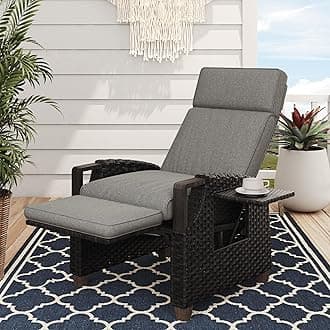 Grand patio Recliner Chair with Seat Cushion, Aluminium Frame, Armrest Chair, Adjustable Backrest, Rattan Sun Lounger for Indoor, Outdoor Use, Dark Grey