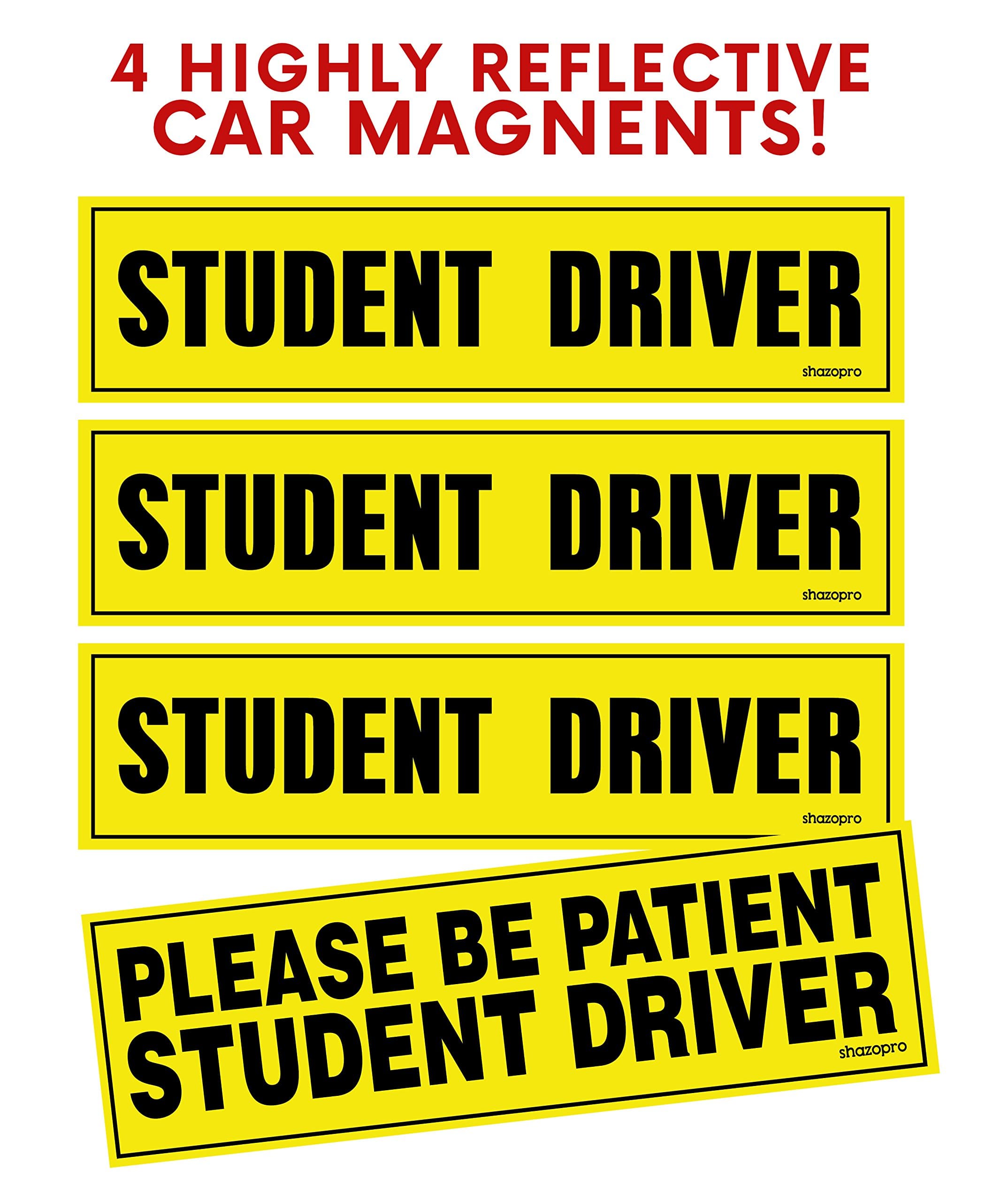 Set of 4 Student Driver Magnet - Student Driver” 3 + 1 "Please Be Patient Student Driver Safety Sign Vehicle Bumper Magnet - Reflective Vehicle Car Sign Sticker Bumper for New Drivers