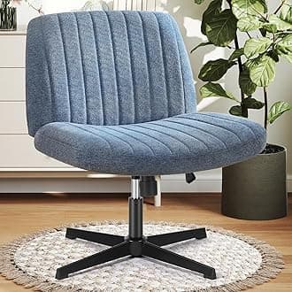 DUMOS Criss Cross Legged Office Chair, Armless No Wheels Wide Seat, Modern Home Desk Height Adjustable Swivel Fabric Comfortable Vanity Seating for Bedroom