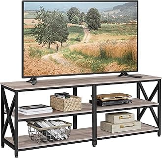 Yaheetech TV Stand for 70 Inch TVs, Industrial Media Entertainment Center with 3-Tier Storage Shelves, 63" TV Console with Metal Frame for Living Room, Gray