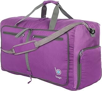 bagoLarge Foldable Duffel Bags for Traveling Women & Men - 80L Packable Duffle Bag for Travel with Shoe Compartment - Water Repellant, Heavy Duty, Lightweight Folding & Collapsible (Purple)OEKO-TEX STANDARD 100