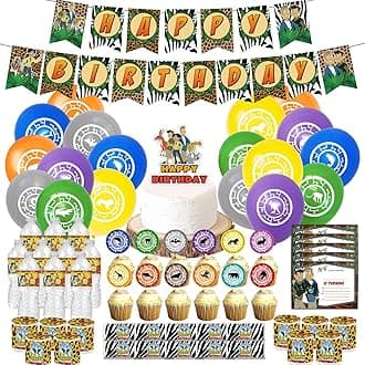 Nelton Birthday Party Supplies For Wild Includes Backdrop - Banner - Cake Topper - 24 Cupcake Toppers - 20 Balloons - Table Cloth