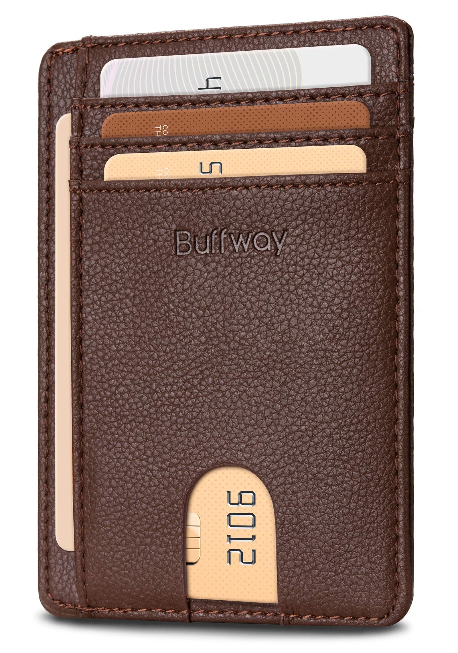 Slim Minimalist Front Pocket RFID Blocking Leather Wallets for Men and Women - Lichee Coffee