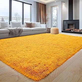 Aspire Homeware Rugs Living Room - Large Area Rugs for Bedroom Anti Slip - Super Soft Fluffy Large Shaggy Rug Thick Pile Non Shedding, 80cm x 150 cm, Ochre