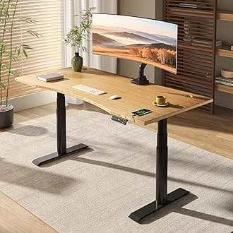 E6 Pro Oval Leg Dual Motor 3 Stages Bamboo Electric Standing Desk 72x30 Inch Whole-Piece Board Height Adjustable Electric Sit Stand Up Desk (Black Frame + Bamboo Curved Desktop)