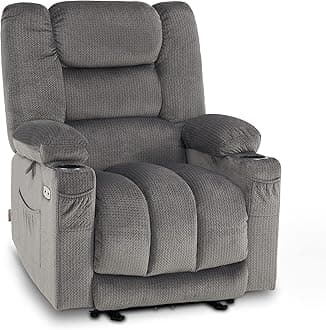 Zero Gravity Electric Recliner Armchair, Power Reclining Chairs with Massage & Heat, Extended Footrest, USB Ports, Cup Holders for Living Room 6079 (Grey, Medium)